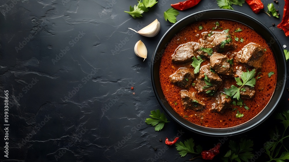 Savory Massaman Curry: Rich, aromatic beef stew in a vibrant red curry sauce, garnished with fresh parsley. A culinary delight! Savory Massaman Curry: Rich, aromatic beef stew in a vibrant red curry sauce, garnished with fresh parsley. A culinary delight!