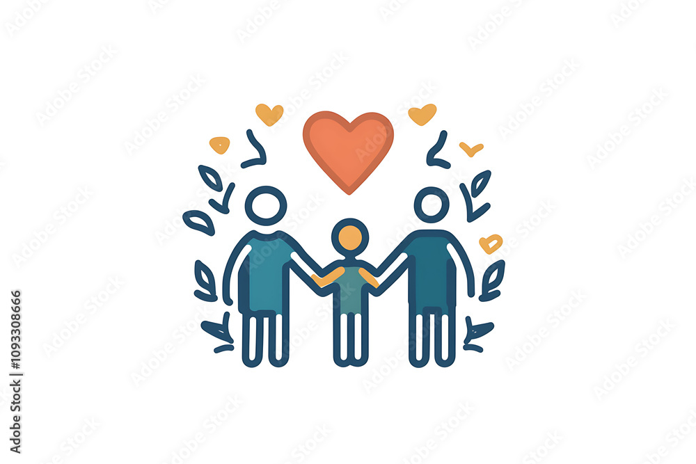 Icon of a family holding hands, symbolizing unity, care, and emotional connection. Icon of a family holding hands, symbolizing unity, care, and emotional connection.