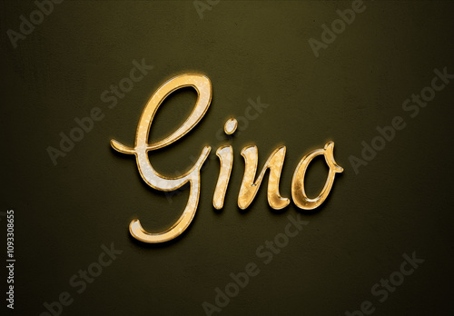 Old gold text effect of name Gino with 3D glossy style Mockup.	
 photo