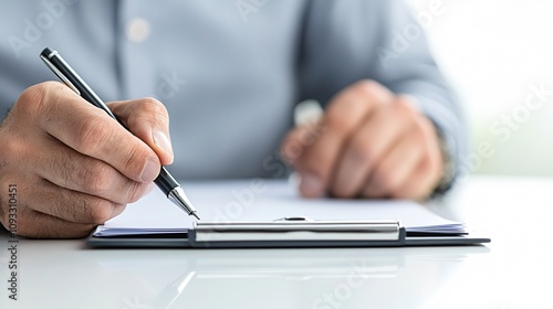 Close-up of a Man's Hand Filling Out a Form on a Clipboard