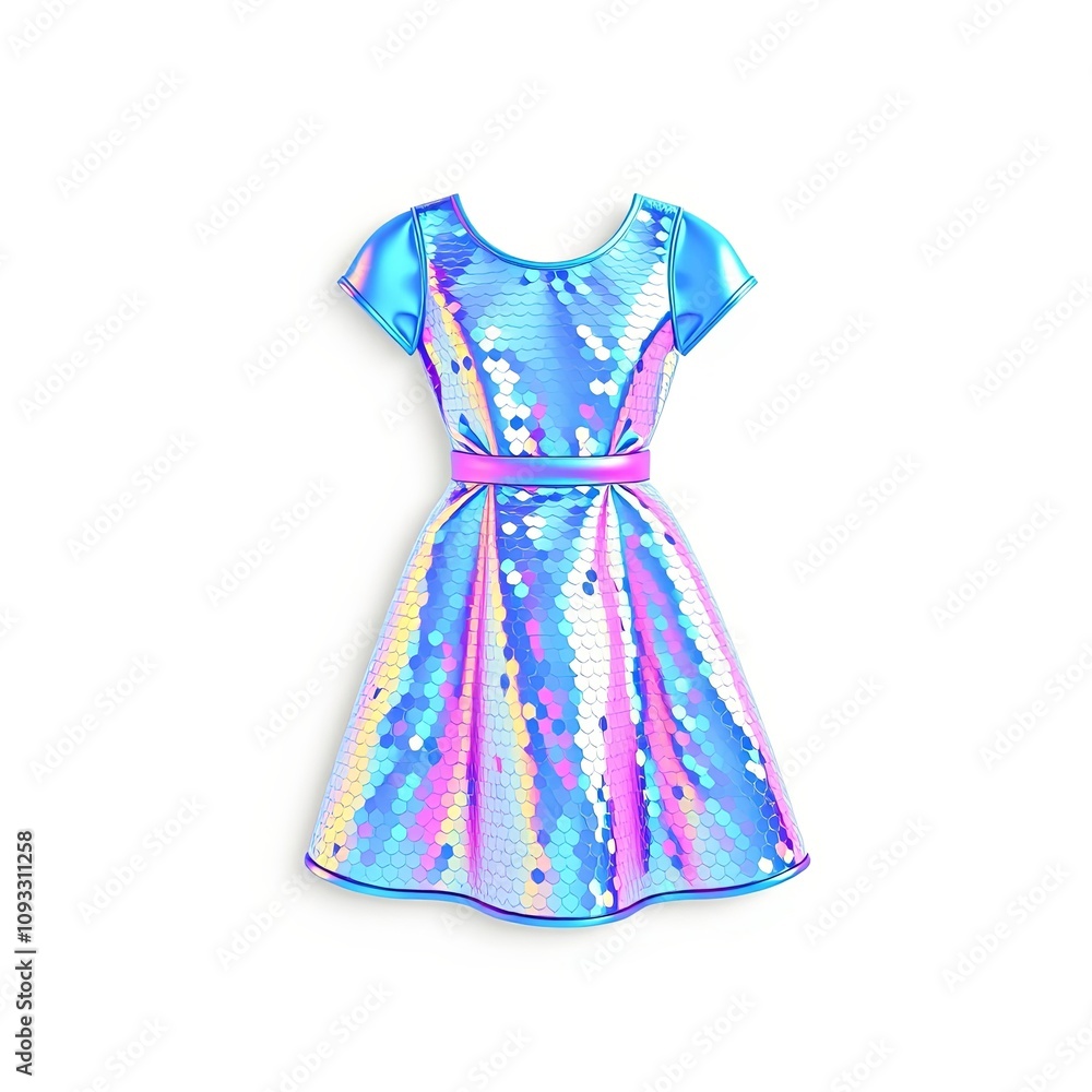 Obraz premium Icon of Sequin Dress, Joyful Style Transparent Overlay, 3D Visualization, Color-Shifting Aesthetic, Captivating Visual, High Resolution