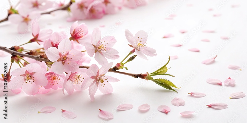A gentle sprinkling of pink cherry blossoms across a clean white surface, subtle colors, floral pattern, serene landscape, watercolor flowers, abstract floral A gentle sprinkling of pink cherry blossoms across a clean white surface, subtle colors, floral pattern, serene landscape, watercolor flowers, abstract floral
