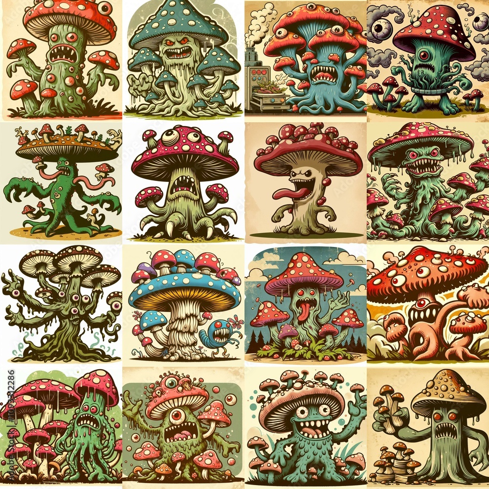 Cartoon monster fungus. AI generated illustration Cartoon monster fungus. AI generated illustration