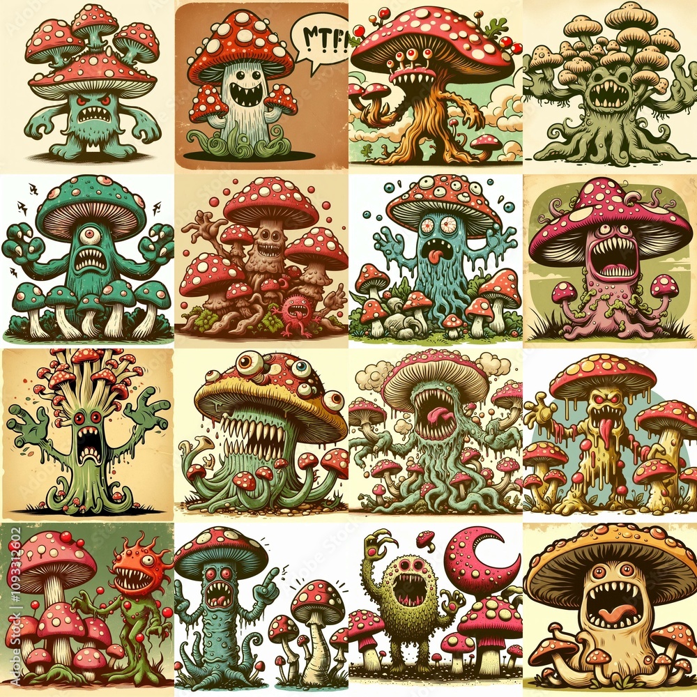 Cartoon monster fungus. AI generated illustration Cartoon monster fungus. AI generated illustration