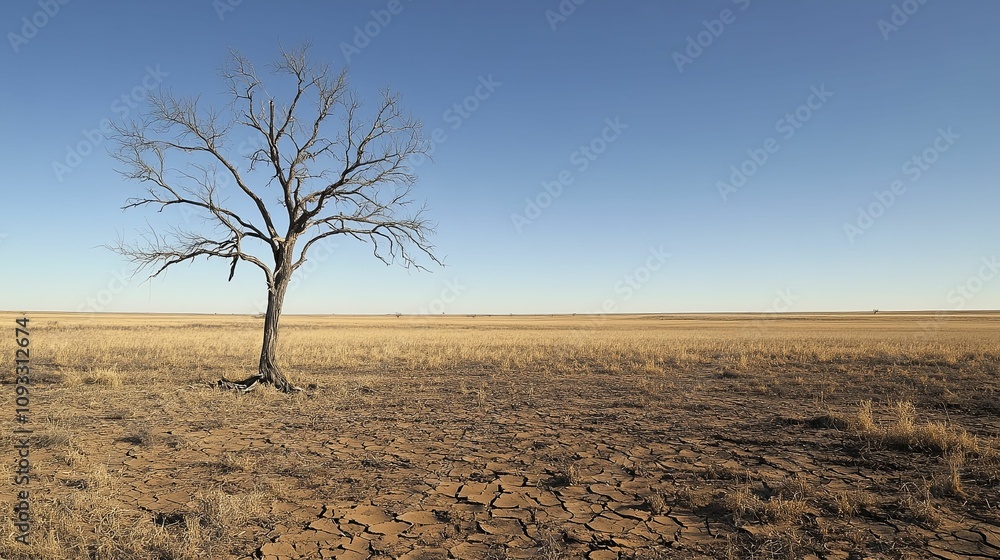 Lone Dead Tree in Arid Dry Cracked Land Lone Dead Tree in Arid Dry Cracked Land