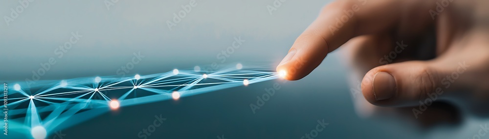 A close-up of a finger interacting with a digital network interface, symbolizing innovation and technology advancement. A close-up of a finger interacting with a digital network interface, symbolizing innovation and technology advancement.