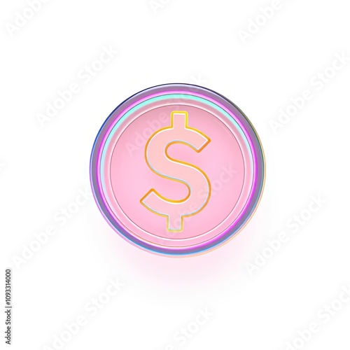 3D Icon of Financial Discipline, Joyful Iridescent Design, Transparent Overlay for Digital Backgrounds, High-Resolution, Copy Space