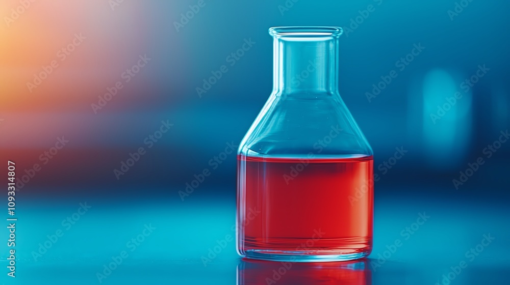 A glass flask filled with vibrant red liquid, capturing the essence of scientific discovery and experimentation. A glass flask filled with vibrant red liquid, capturing the essence of scientific discovery and experimentation.