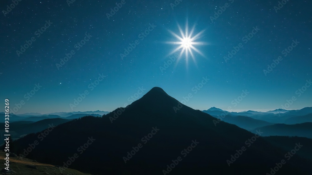 A lone mountain peak shines under a radiant star-filled sky in the Ukrainian Carpathian Mountains, rugged terrain, nature, peak A lone mountain peak shines under a radiant star-filled sky in the Ukrainian Carpathian Mountains, rugged terrain, nature, peak