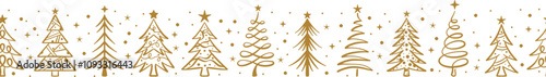 Christmas tree seamless repeating border illustration, vector banner pattern design