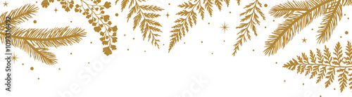 Winter holiday foliage frame isolated clip art plant banner, header for greeting card or invitation design