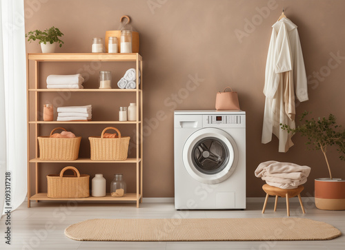 interior of a washing machine and clothes photo