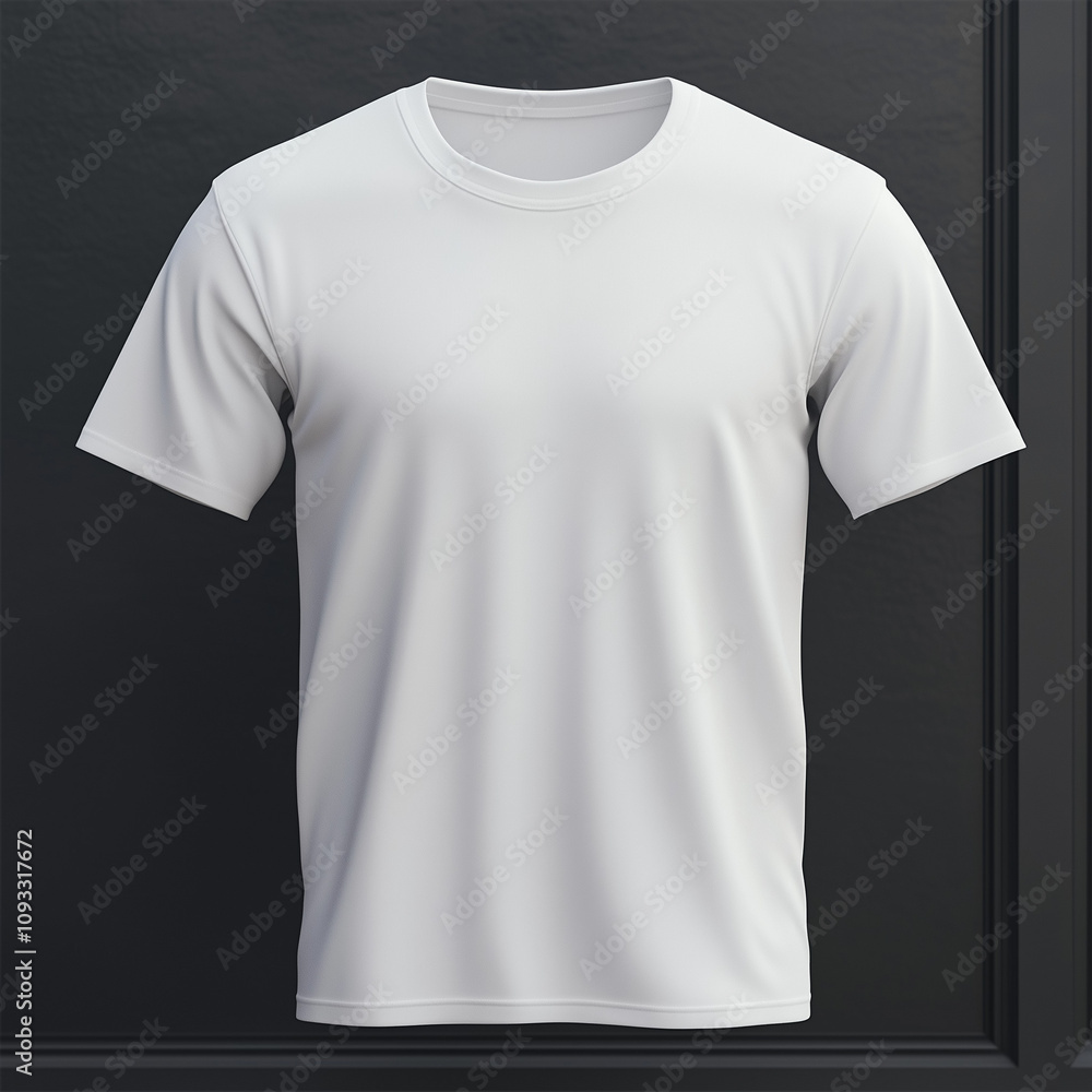 Mockup of a white t-shirt on the front on a black wall background Mockup of a white t-shirt on the front on a black wall background