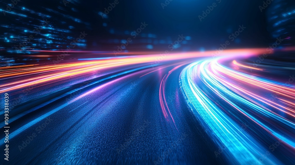 Nighttime Highway with Bright Light Trails Speeding Nighttime Highway with Bright Light Trails Speeding