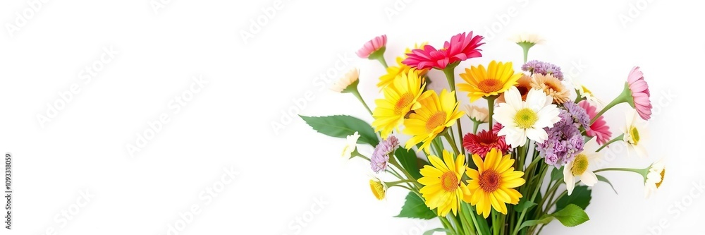 A stylized bouquet of flowers against a clean white background, garden flowers, floral design, modern aesthetic A stylized bouquet of flowers against a clean white background, garden flowers, floral design, modern aesthetic