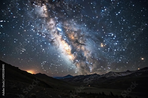 A serene galaxy in the darkness of space with twinkling stars and planets, universe, cosmos