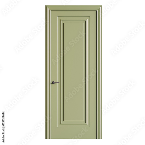 A door with a green frame and a silver handle