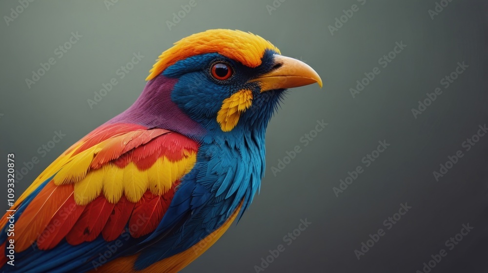 Obraz premium Vibrant colorful bird portrait, exotic plumage, detailed feathers.