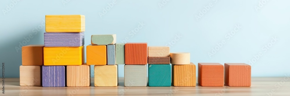 Obraz premium A wooden block spectrum with diverse colored blocks stacked and arranged, children's education tools, learning blocks