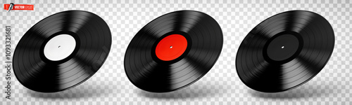 Vector realistic illustration of vinyl records on a transparent background.

