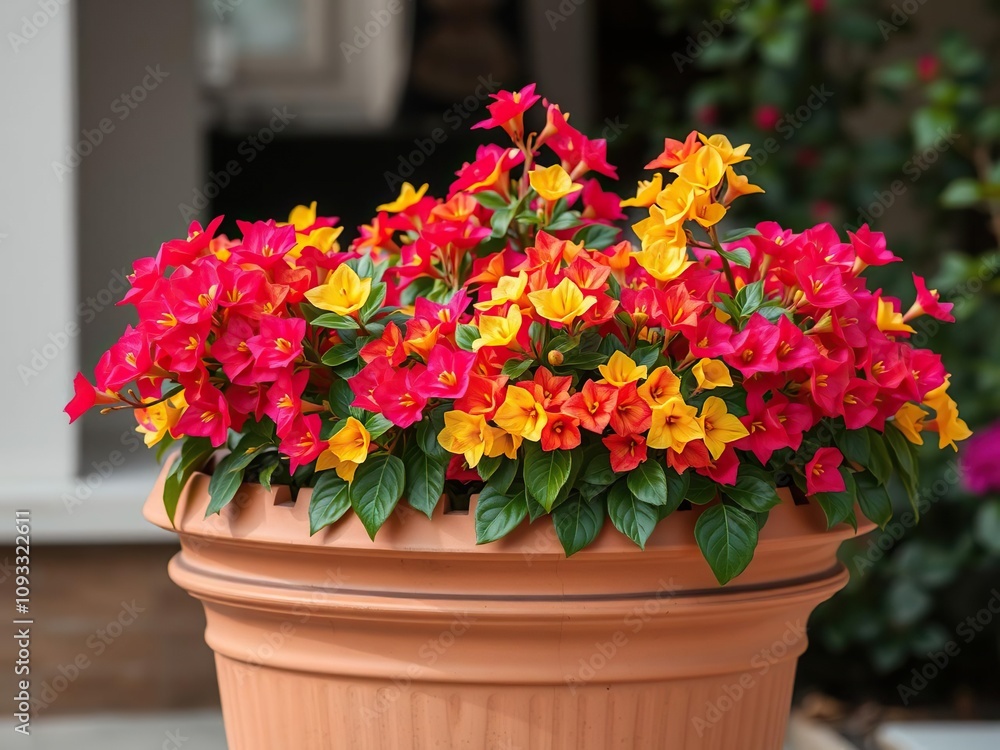 Colorful Bougainvillea Flowers in a Large Planter, botanicals, pot plants Colorful Bougainvillea Flowers in a Large Planter, botanicals, pot plants