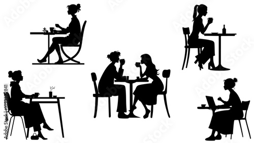 Stylish silhouettes of cafe ladies