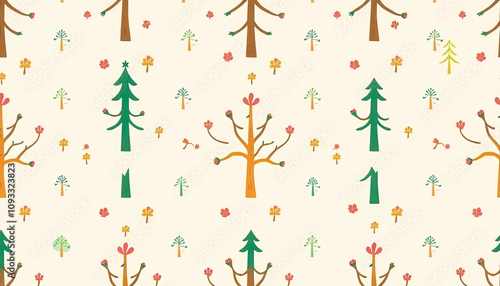 whimsical pattern of various trees set. pattern with autumn trees whimsical pattern of various trees set. pattern with autumn trees