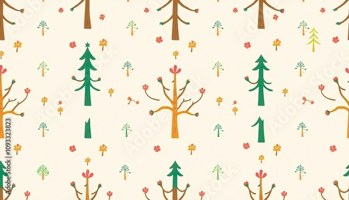 whimsical pattern of various trees set. pattern with autumn trees