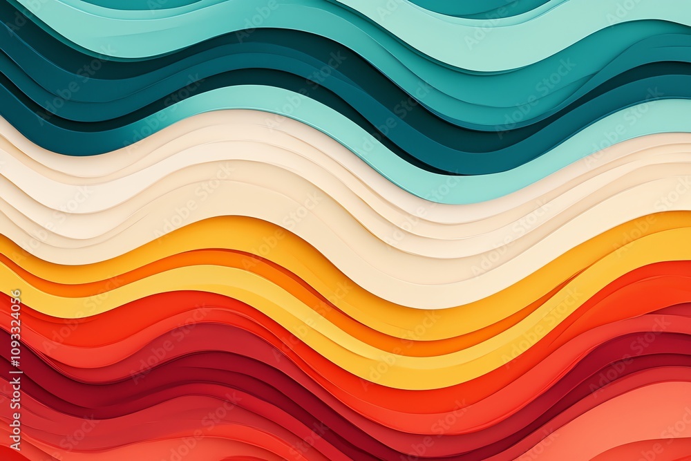 Vibrant layered waves in shades of blue, orange, and cream create a captivating abstract design for various creative projects. Vibrant layered waves in shades of blue, orange, and cream create a captivating abstract design for various creative projects.
