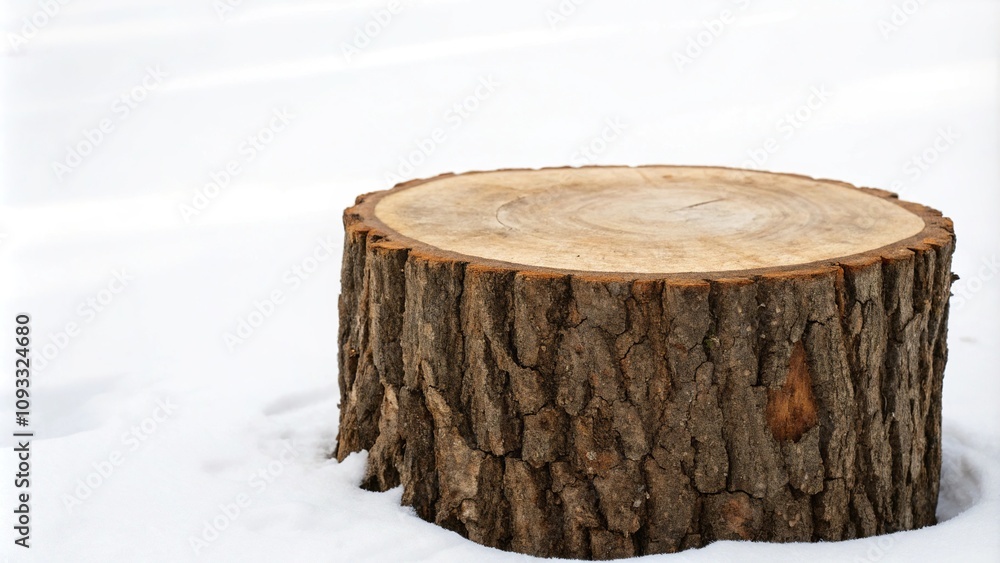 Brown tree stump slice on white background with visible age rings, natural, white background, brown, tree stump Brown tree stump slice on white background with visible age rings, natural, white background, brown, tree stump