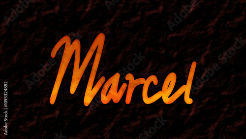 3D fire text effect of name Marcel on dark background.