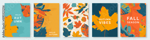 Autumn leaves background vector illustration. Creative fall design template with leaf foliage and retro textured effect for advertising, social media post, holiday invitation.