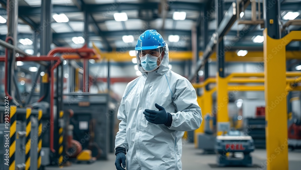 Factory worker in protective gear. Factory worker in protective gear.