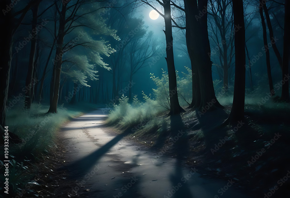 Obraz premium Moonlit Path Through the Enchanted Forest