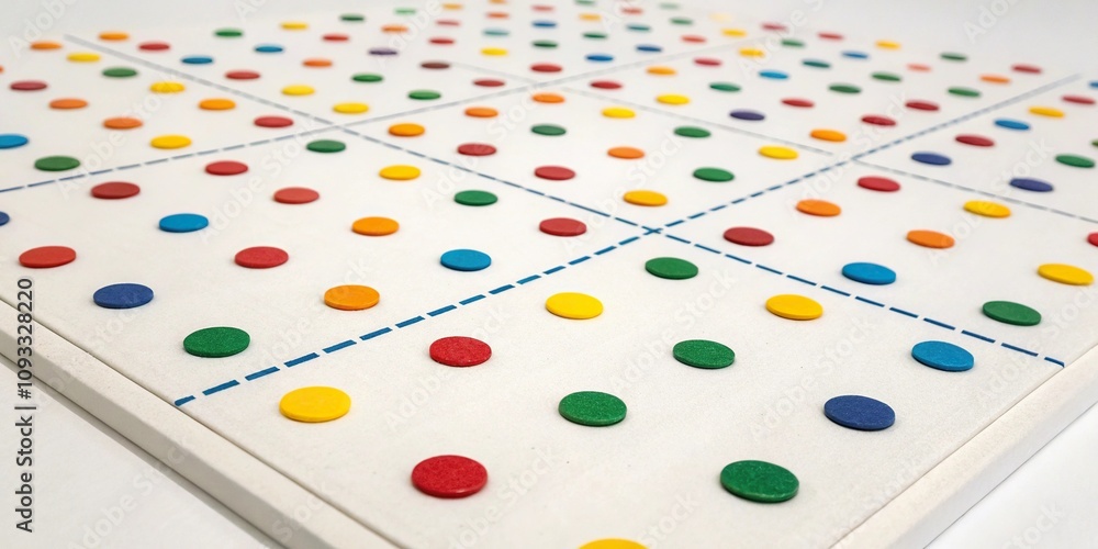 Geometric grid of colorful dots on a pristine white canvas, artistic expression, modern aesthetic Geometric grid of colorful dots on a pristine white canvas, artistic expression, modern aesthetic