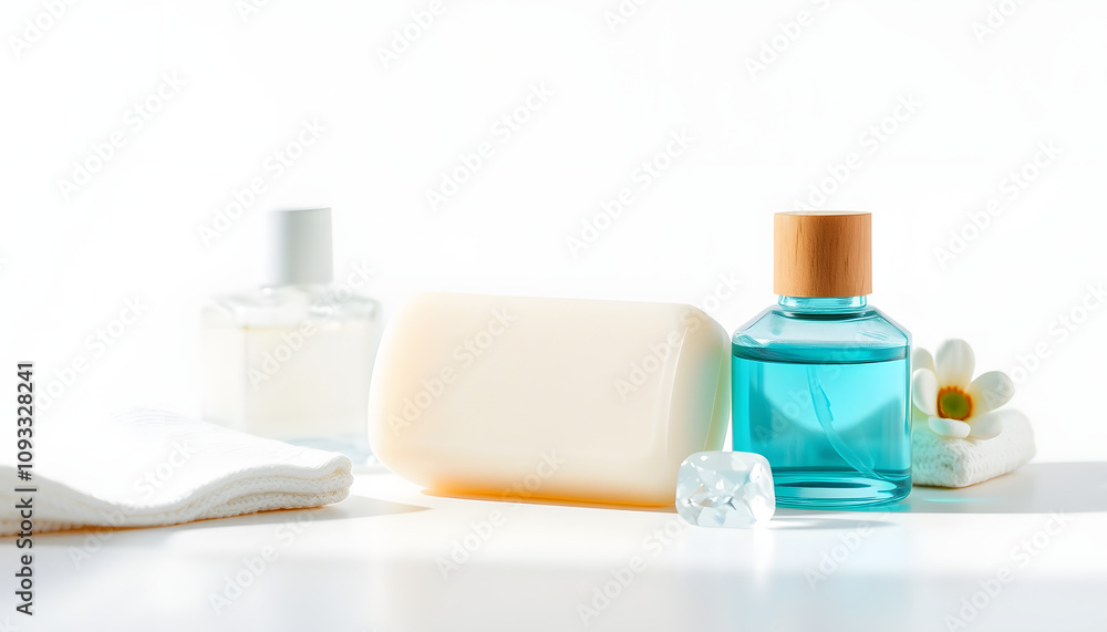 Concept of bath and skin care accessories - soap isolated with white highlights, png Concept of bath and skin care accessories - soap isolated with white highlights, png