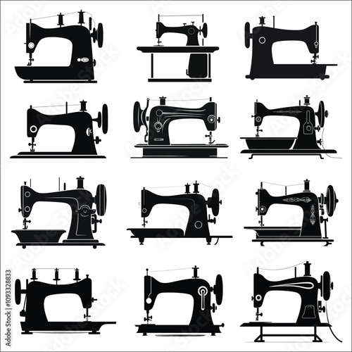 Sewing Machine Silhouette Bundle Set, Sewing Machine Silhouette PNG