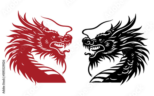 Chinese dragon silhouettes vector on white background.