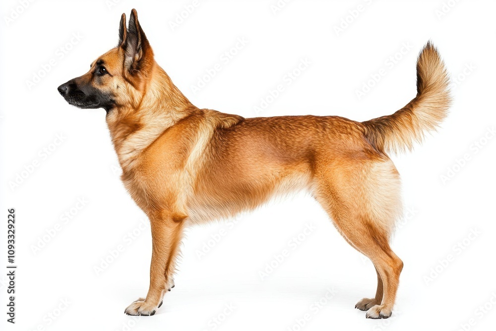 Alert and confident dog standing on white isolated background. Alert and confident dog standing on white isolated background.