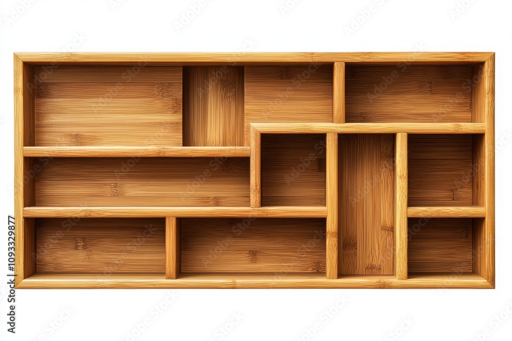Bamboo storage shelf with multiple compartments, perfect for organization and decoration. Bamboo storage shelf with multiple compartments, perfect for organization and decoration.