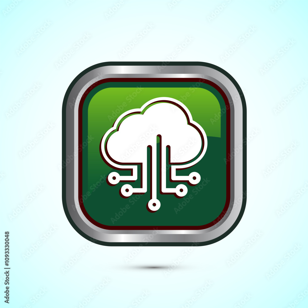 Cloud computing icon design illustration. Data storage and tech icon, Green Color Square Button Design Cloud computing icon design illustration. Data storage and tech icon, Green Color Square Button Design