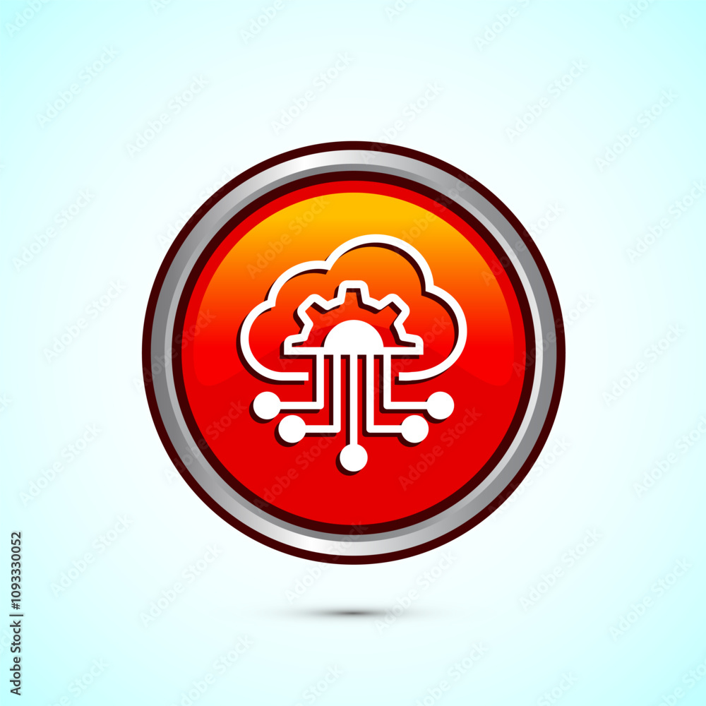 Cloud computing icon design illustration. Data storage and tech icon, Orange Color Round Button Design Cloud computing icon design illustration. Data storage and tech icon, Orange Color Round Button Design