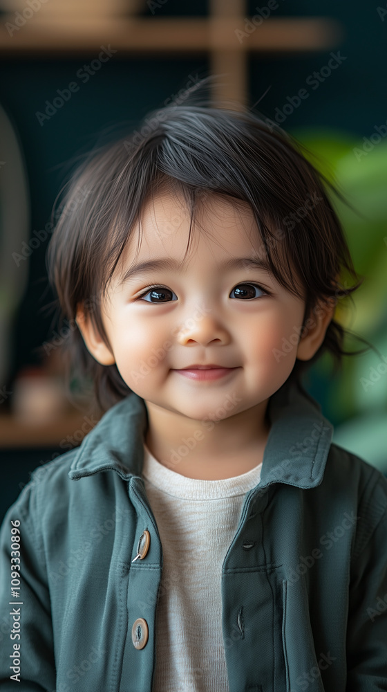 asian baby against blurred Christmas tree, New Year, banner asian baby against blurred Christmas tree, New Year, banner