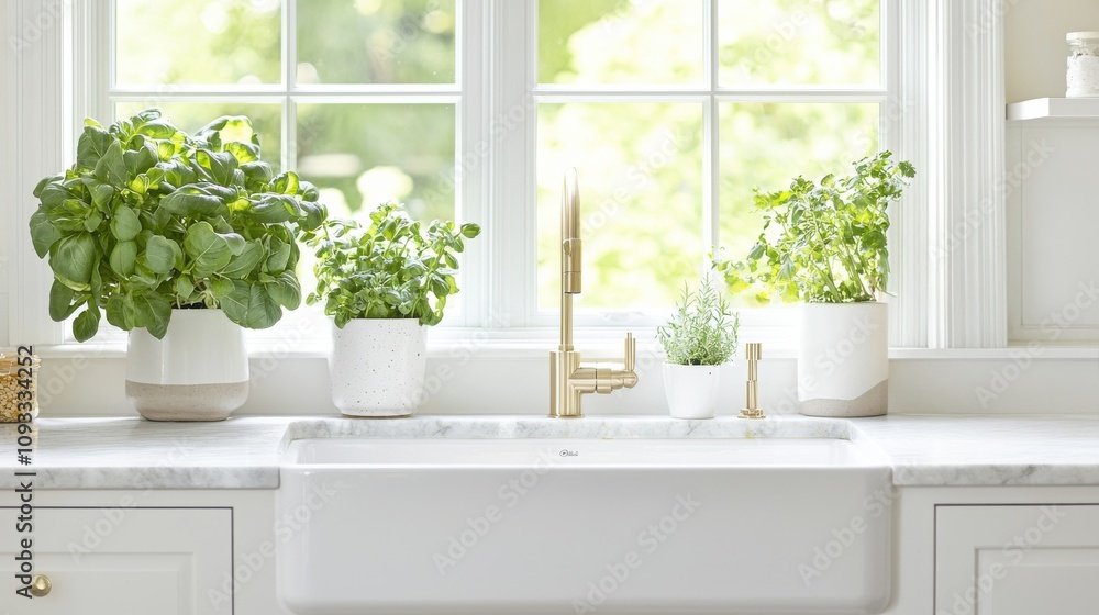 Home gardening inspiration beautiful herb plants in a bright kitchen window lifestyle nature Home gardening inspiration beautiful herb plants in a bright kitchen window lifestyle nature
