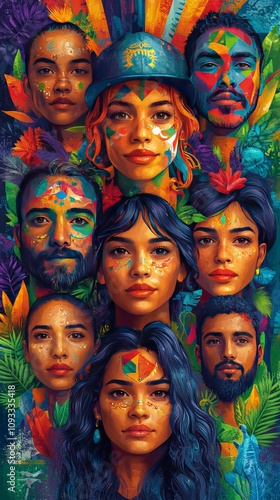 A vibrant visual on cultural diversity in learning, with tones of deep purple, forest green, and amber. Include global icons, diverse faces, and layers of flags to symbolize inclusivity