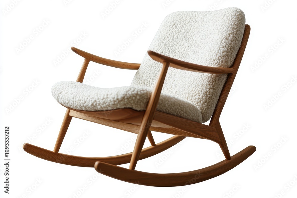 Modern rocking chair with soft upholstery and wooden frame on white isolated background. Modern rocking chair with soft upholstery and wooden frame on white isolated background.