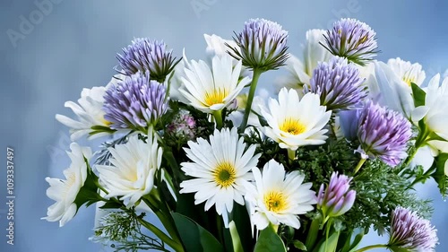 A colorful boquet of daisies and lavender winter home decoration.