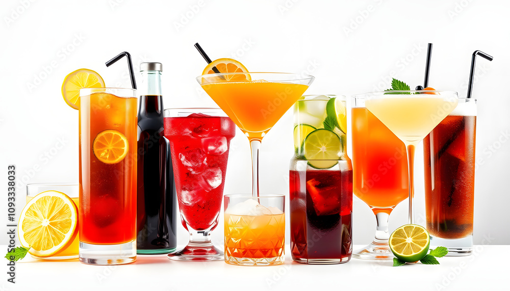 cocktails collection isolated on white background isolated with white highlights, png cocktails collection isolated on white background isolated with white highlights, png