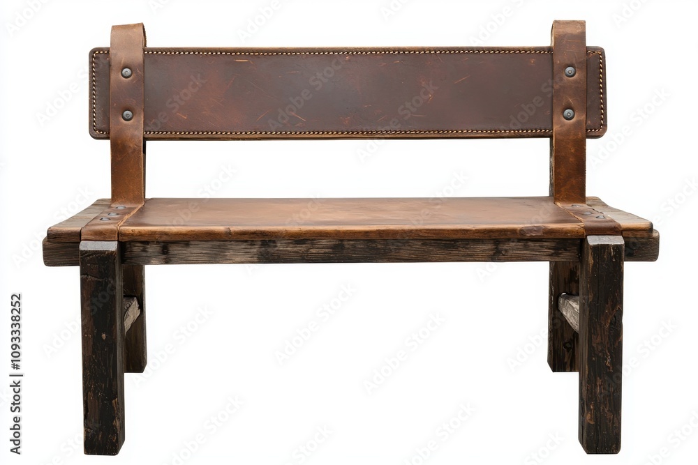 Rustic wooden bench with backrest on a white isolated background. Rustic wooden bench with backrest on a white isolated background.