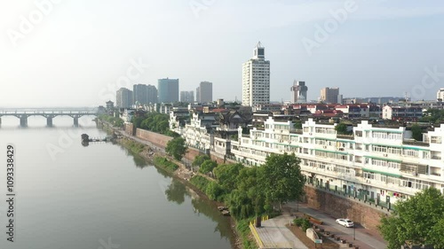 Aerial photography of the natural scenery in Lanxi , Zhejiang, China. High quality 4k footage